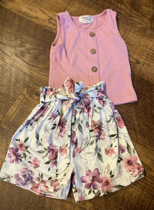 Pink Floral Shorts Set in a Size 2T