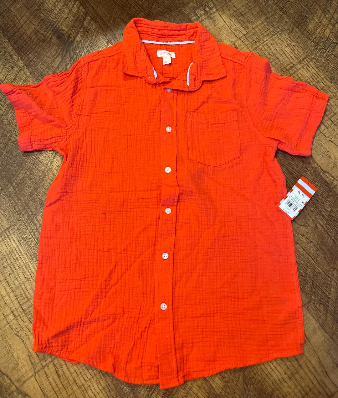 Cat and Jack Orange Button Up Shirt in a Size 14