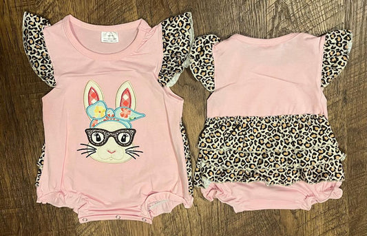 Pink Bunny Applique Ruffle Girl Bubble in Size 18 Month