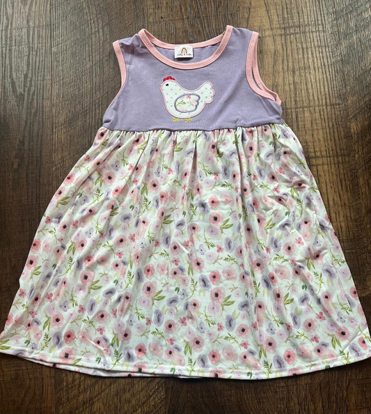 Purple Floral Print Chicken Applique Dress in a Size 5T