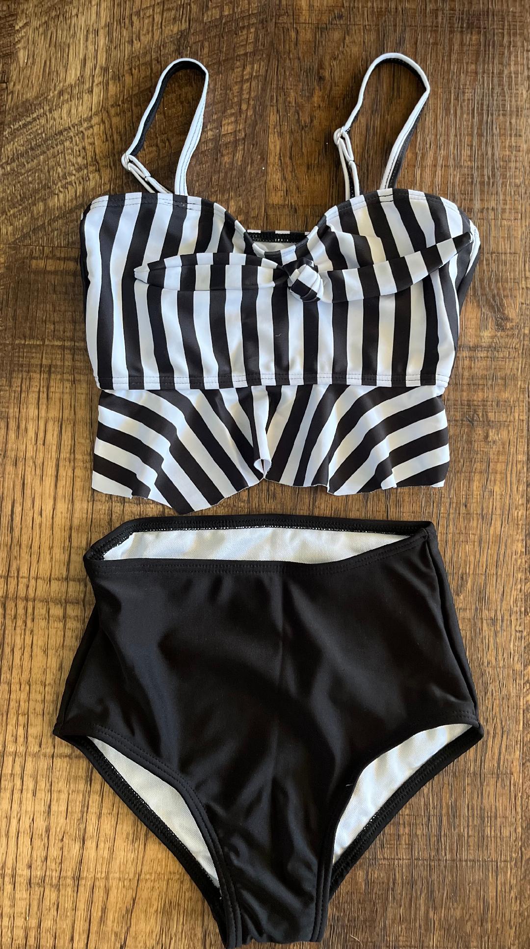 Black and White Striped 2 Piece 3T Toddler Bathing Suit