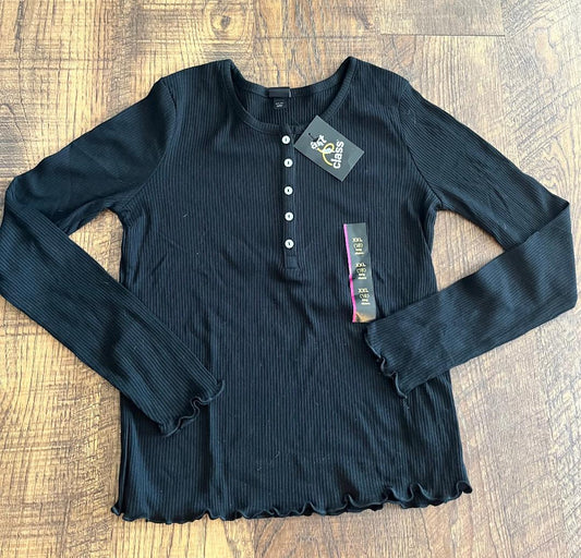 Black Long Sleeve 3/4 Button Up Girls Shirt