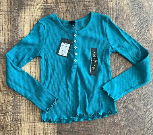 Green Long Sleeve 3/4 Button Up Girls Shirt