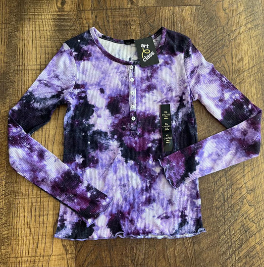 Long Sleeve Tie-Dye Purple 3/4 Button Up Girls Shirt