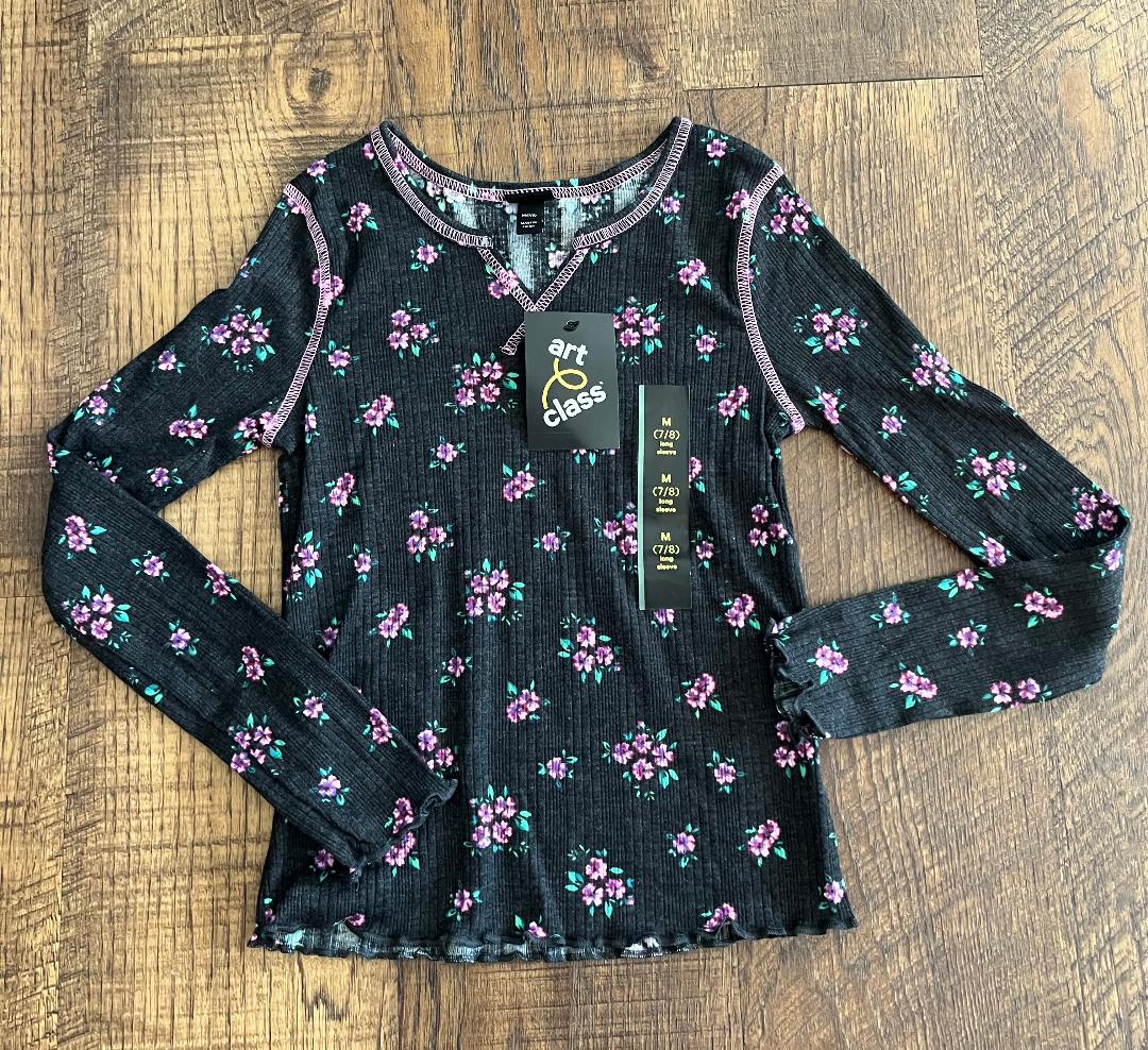 Black Floral Art Class Long Sleeve Shirt