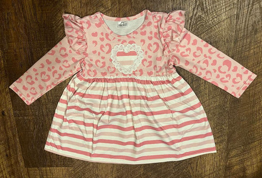 Pink Valentine's Day Stripe Heart Applique Dress in a Size 2T