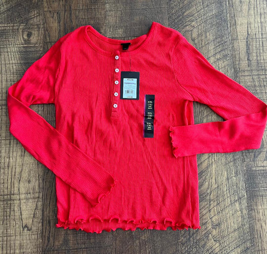 Red Long Sleeve Art Class Girls 3/4 Button Up Shirt