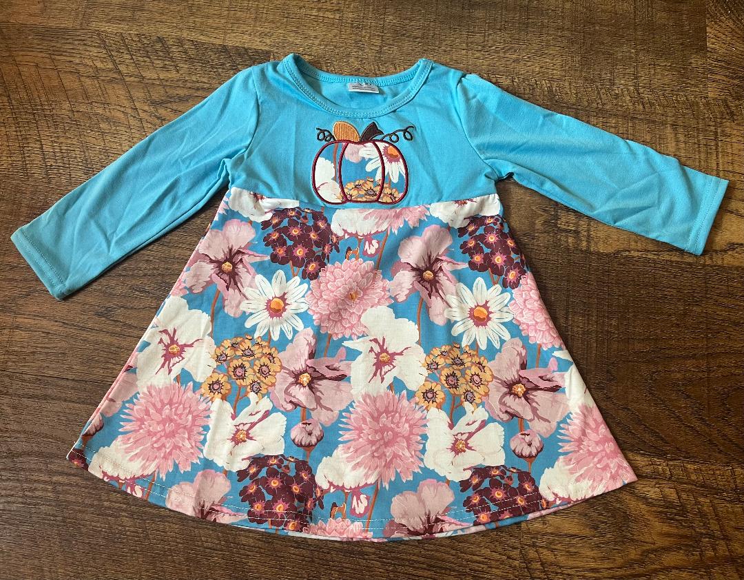 Blue Floral Pumpkin Dress in a Size 2T