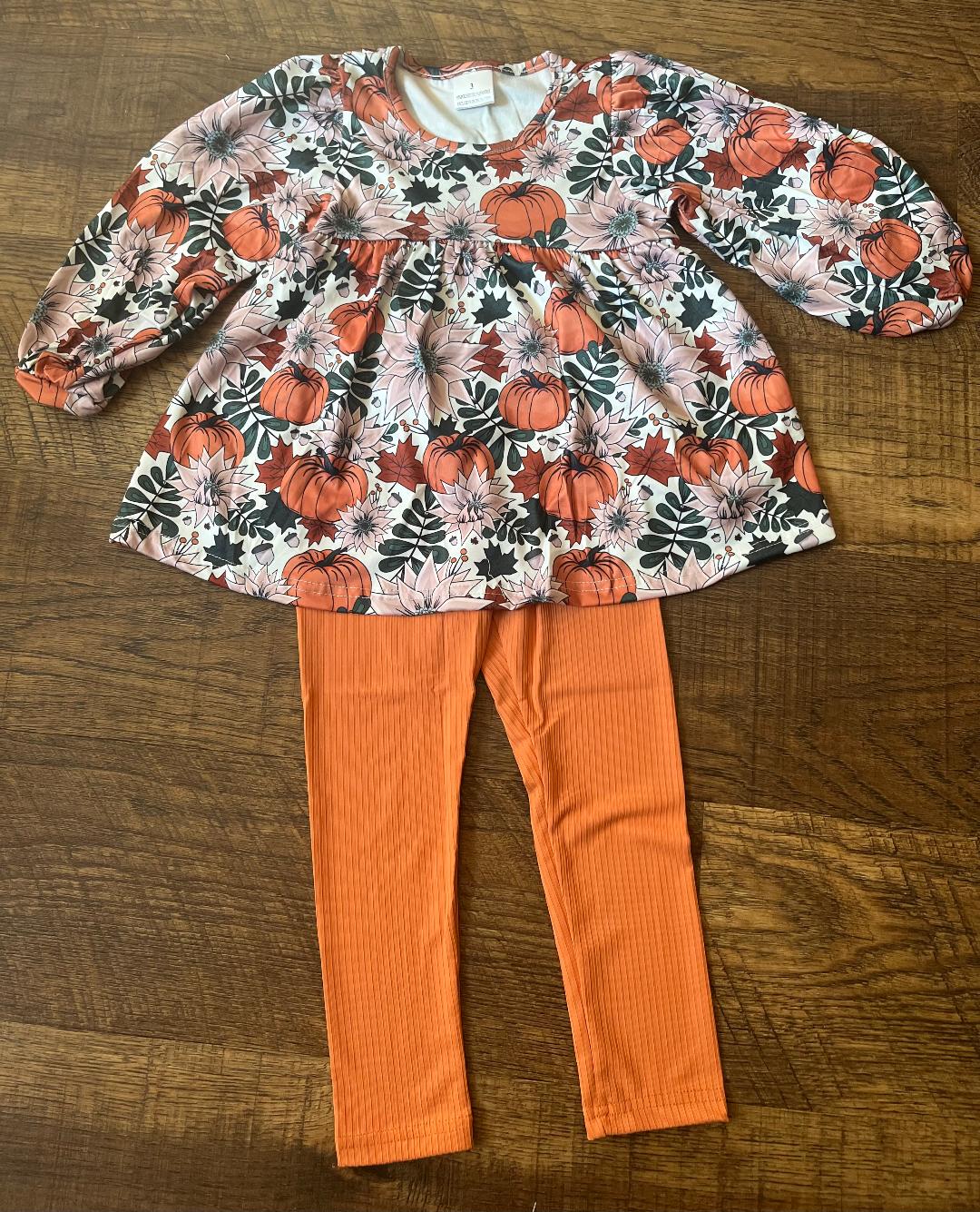 Pumpkin Floral 2 Piece Legging Set in a Size 2T