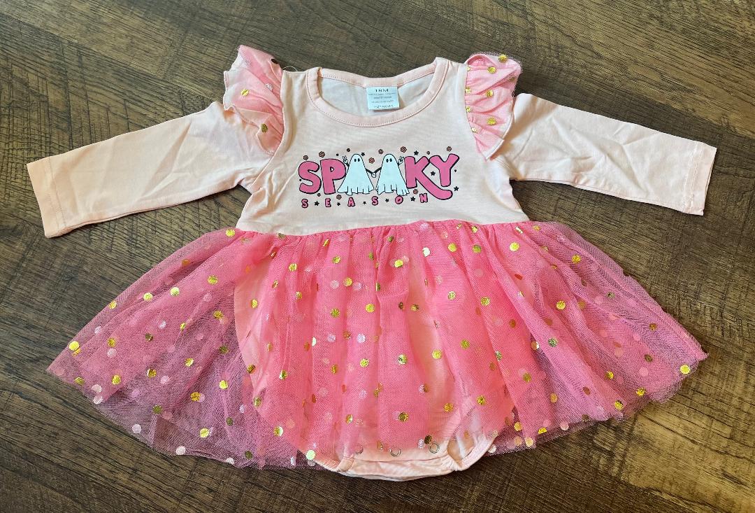 Pink "Spooky" Ruffle Tulle Baby Romper in a Size 18 month