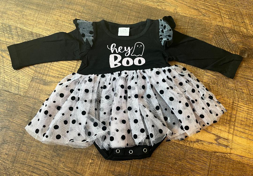 Black "Boo" Ruffle 18 Month Baby Romper