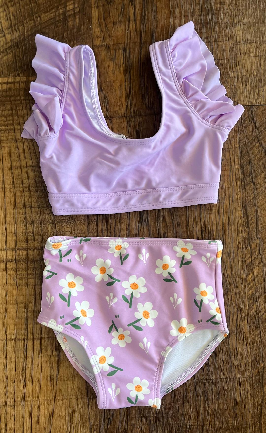 Purple Daisy Two Piece Bathing Suit