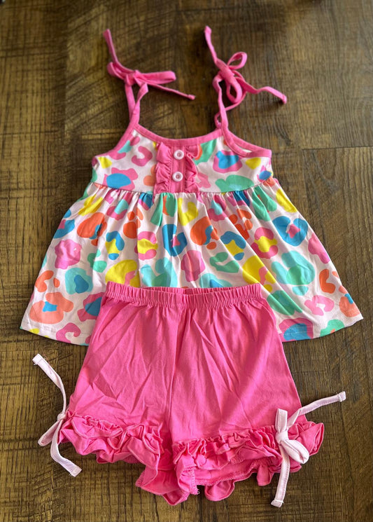 Hot Pink 2 Piece Leopard Shorts Set