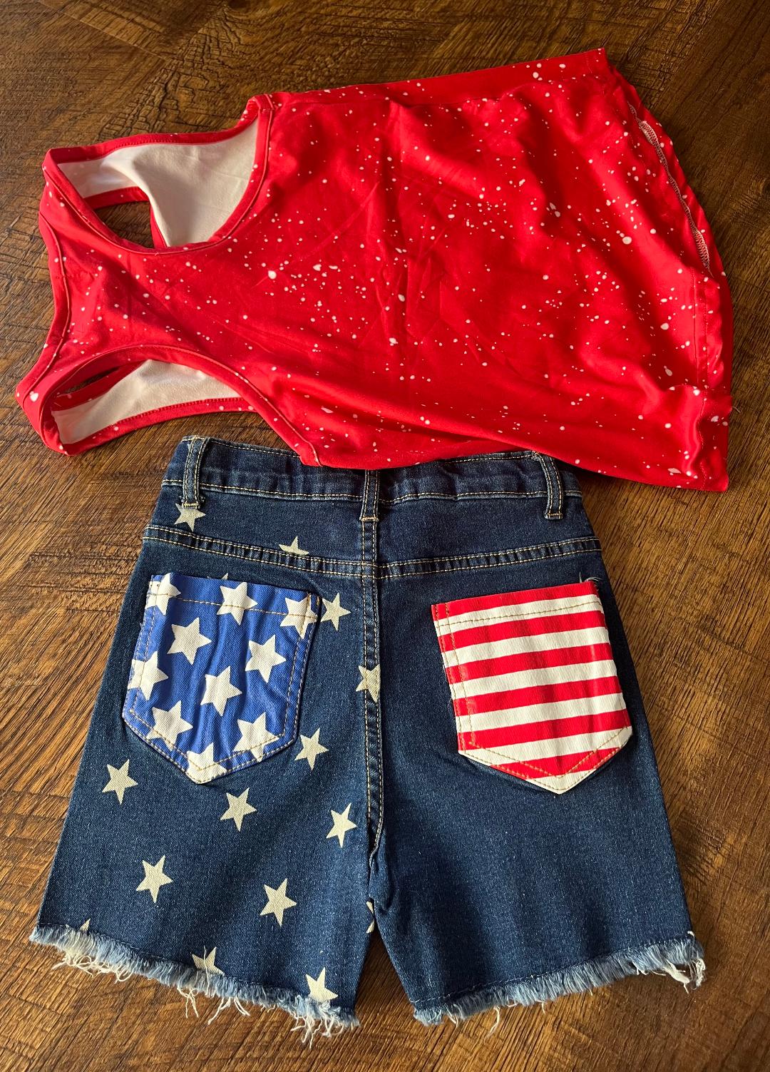 Little Miss America Jean Shorts Set in Size 7-8