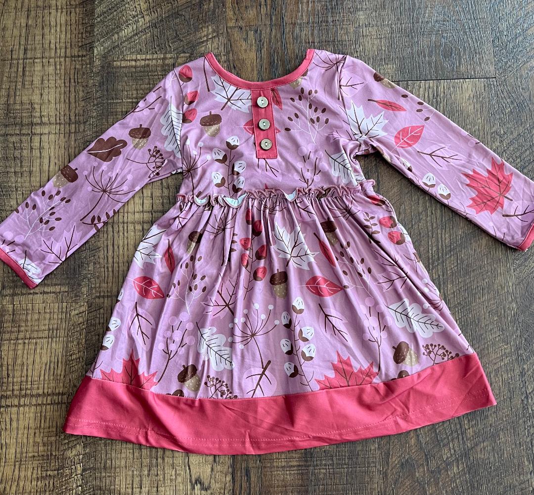 Long Sleeve Mauve Leaf Pattern Dress in a Size 4T