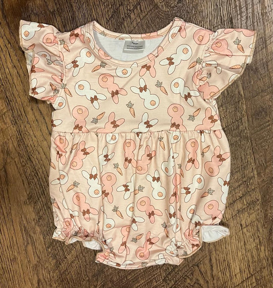 Pink Easter Bunny Print Ruffle Girl Bubble in a Size 18 Month