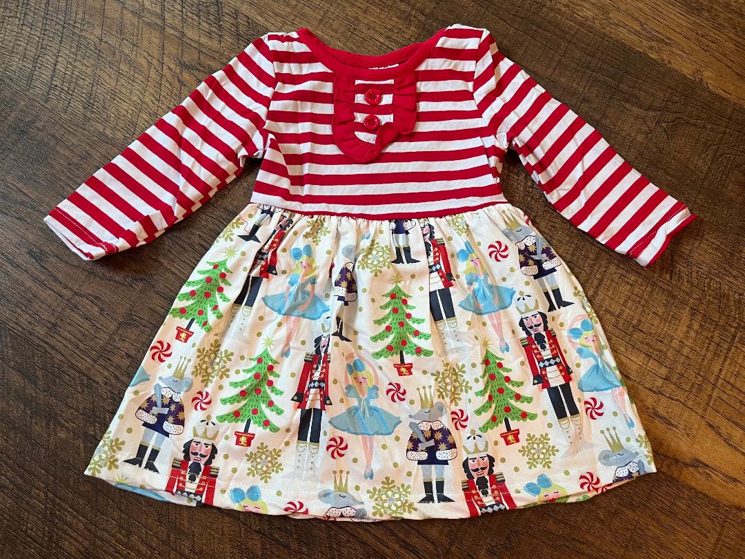 Long Sleeve Striped Nutcracker Dress in a Size 18 Month