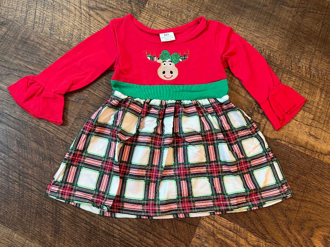 Reindeer Long Sleeve Plaid Dress in a Size 18 Month