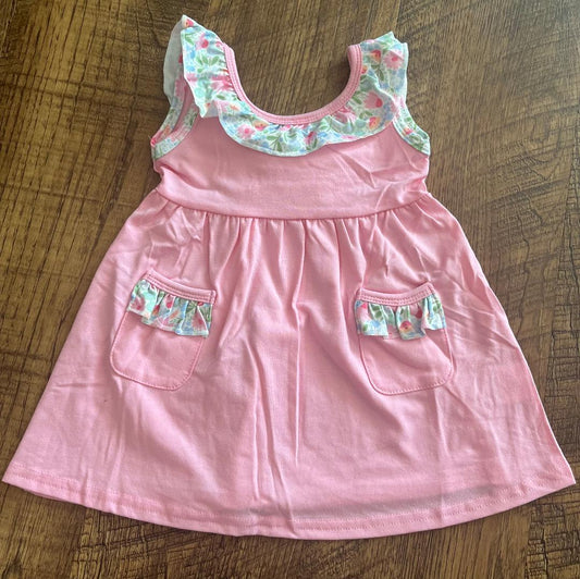 Pink Floral Ruffle Pocket Dress in a Size 18 Month