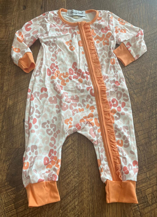Orange Leopard Ruffle Girl Romper in a Size 12 Month