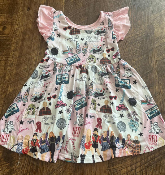 Pink Music Fan Ruffle Dress in a Size 2T