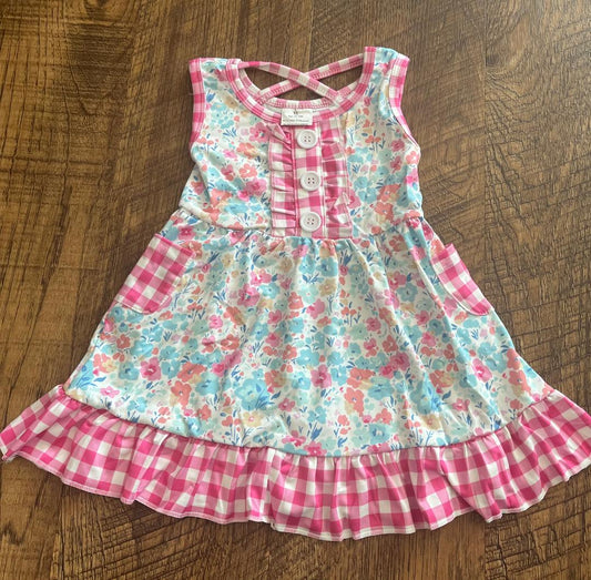 Pink Floral Plaid Dress in a Size 18 Month