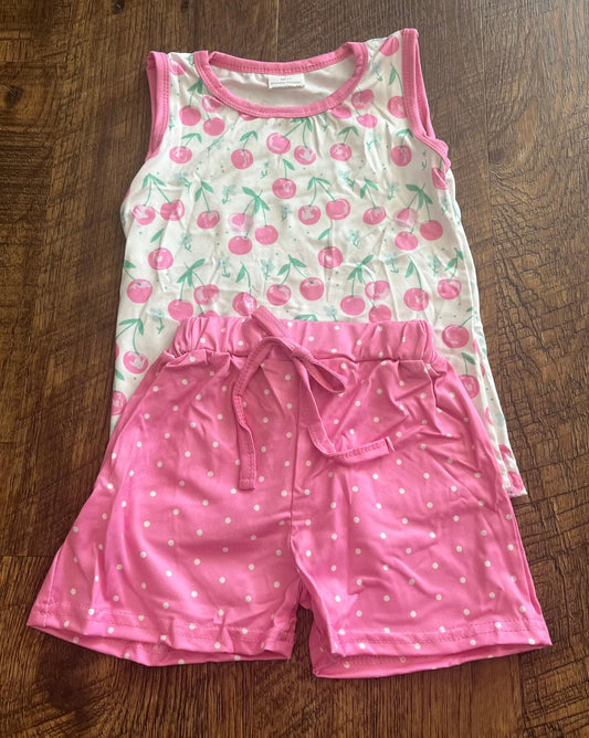 Pink Cherry Print Girls Shorts Set in a Size 5T