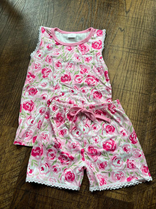 Pink Floral Print Lace Shorts Set in a Size 3T