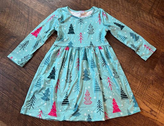 Mint Green Holiday Tree Skater Dress in a Size 4-5Y