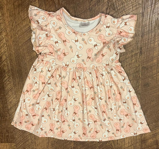 Pink Easter Bunny Print Ruffle Dress Size 12 Month