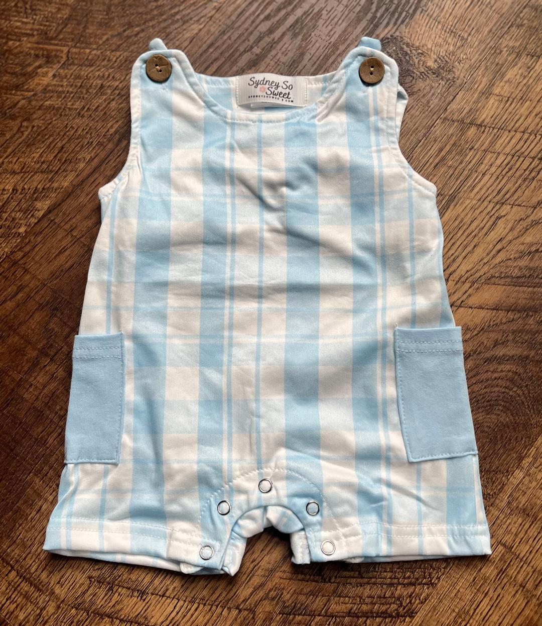 Boy's 0-3 Month Plaid Blue and White Outfit