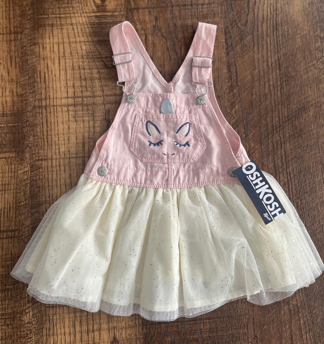 OshKosh Pink and Cream Bib Overall Unicorn Dress