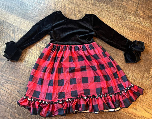 Velour and Plaid Holiday Dress in a Size 5