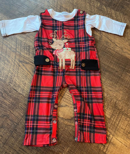 Holiday Plaid Reindeer One Piece Outfit in a Size 3-6 Month