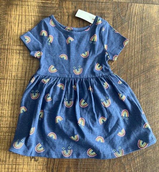 Short Sleeve Blue Rainbow Dress