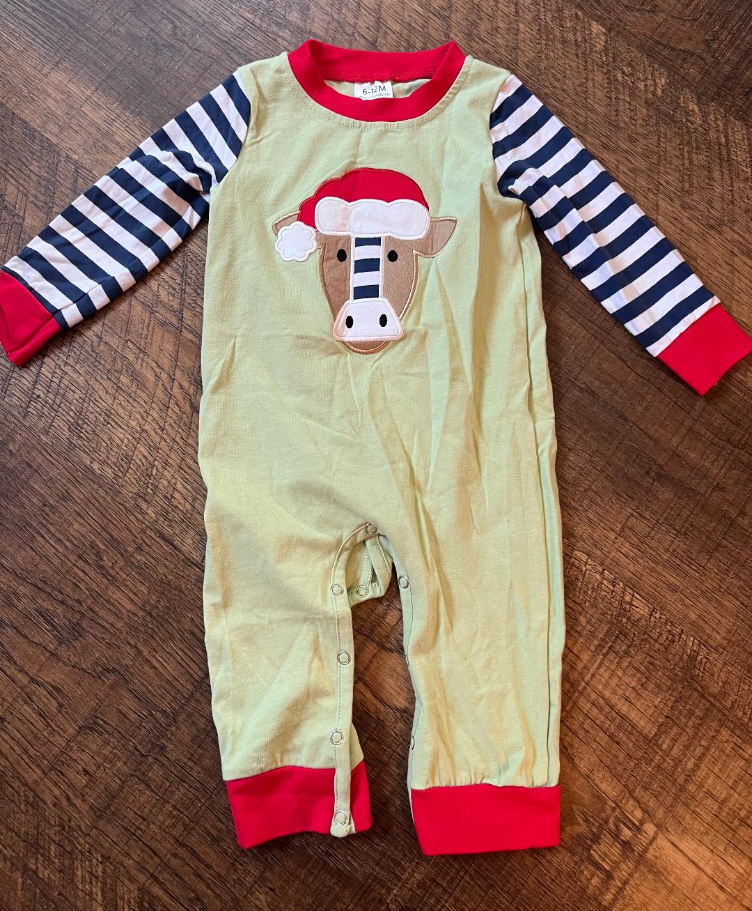 Cow Christmas One Piece in a Size 6-12 Month