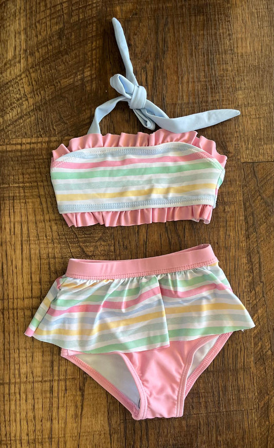 12-18 Month Two Piece Pastel Striped Bathing Suit