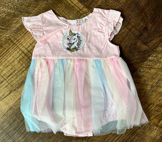 Rainbow Unicorn Ruffle Girl Bubble in a Size 6 Month