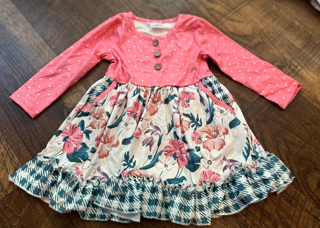 Pink Floral Print Ruffle Dress Size 12 Month