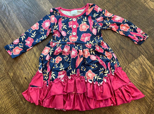 Rose Floral Print Ruffle Dress in a Size 2T