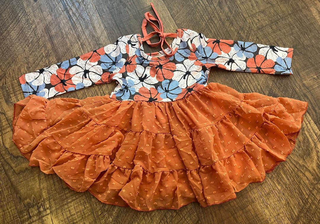 Orange Floral Print Girl Tutu Dress in a Size 2T