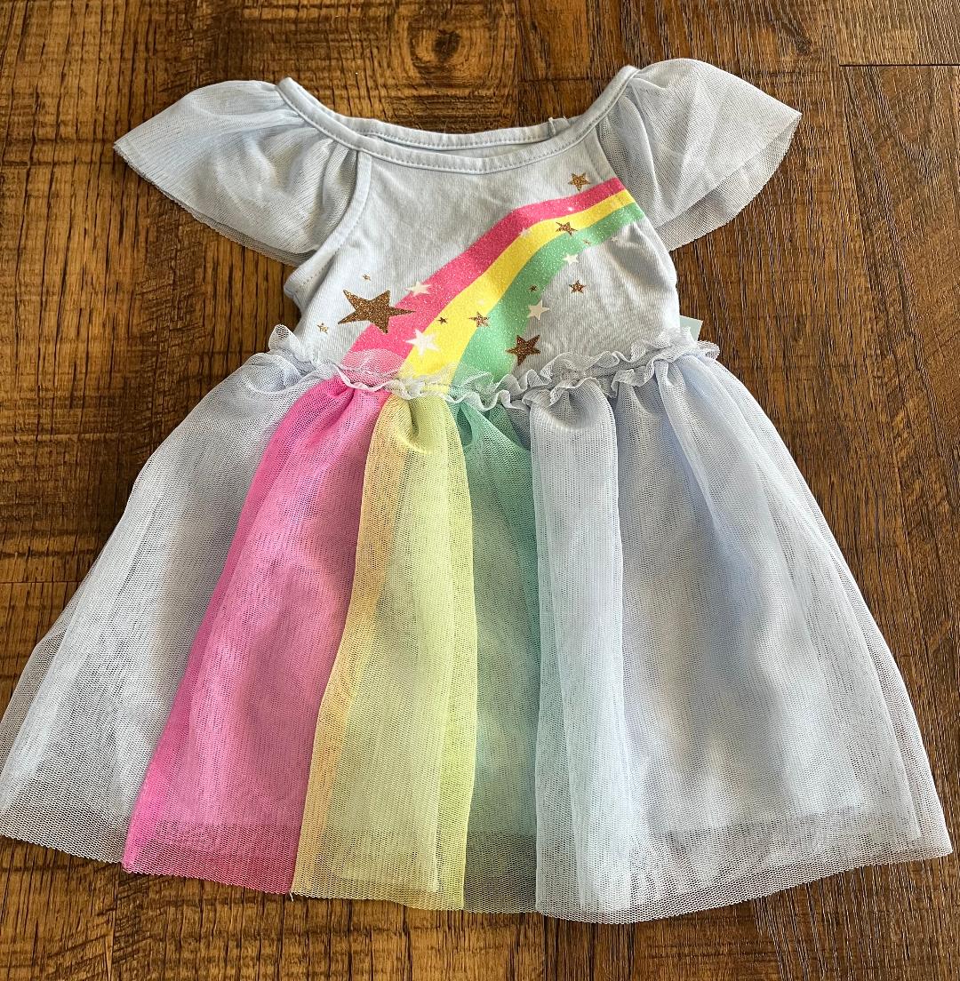 12 Month Rainbow Short Sleeve Tutu Dress