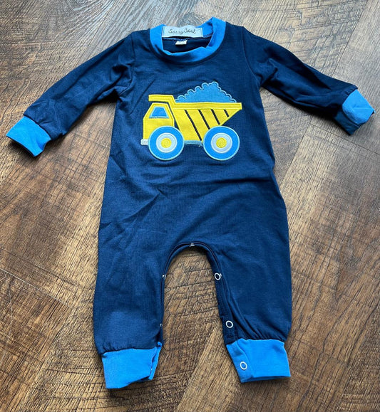 Navy Truck Applique Boy Romper in a Size 12 Month