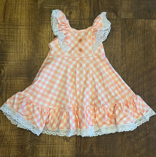 Pastel Orange and White Checked Infant 18 Month Sleeveless Dress