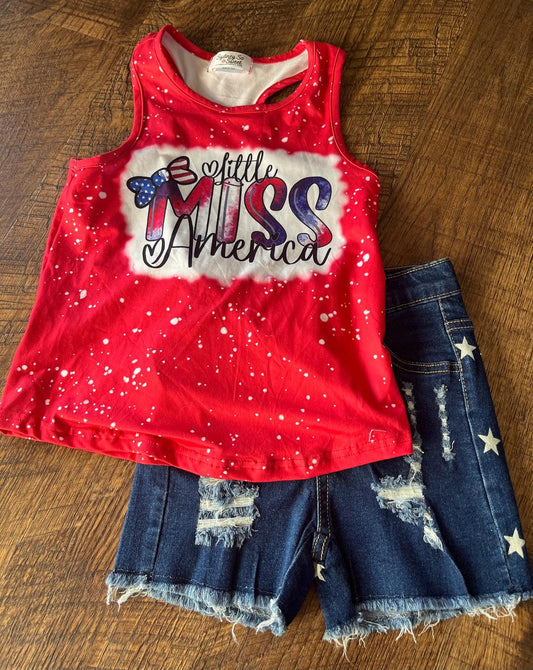 Little Miss America Jean Shorts Set in Size 7-8