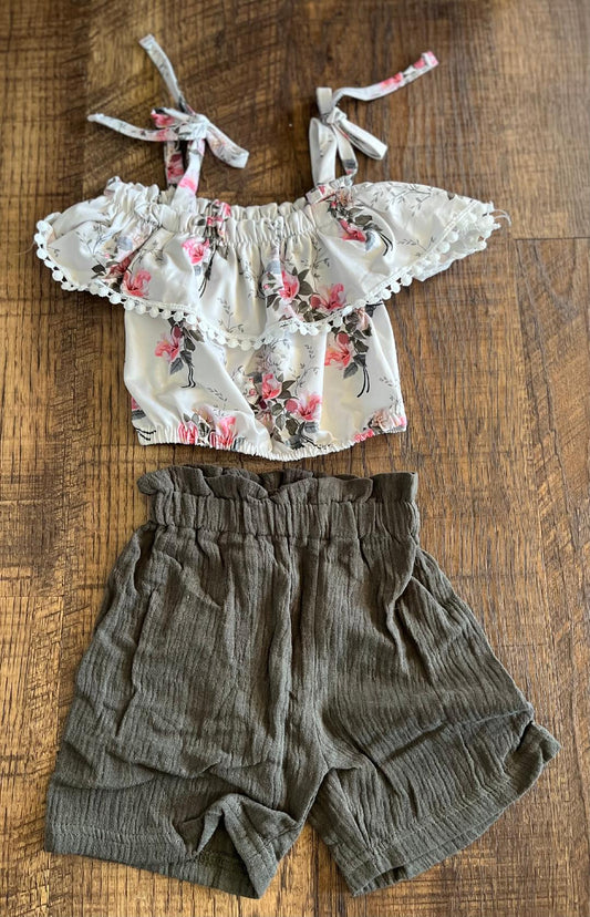 Olive floral Shorts Set