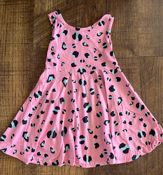 Pink Sleeveless Leopard Skater Dress